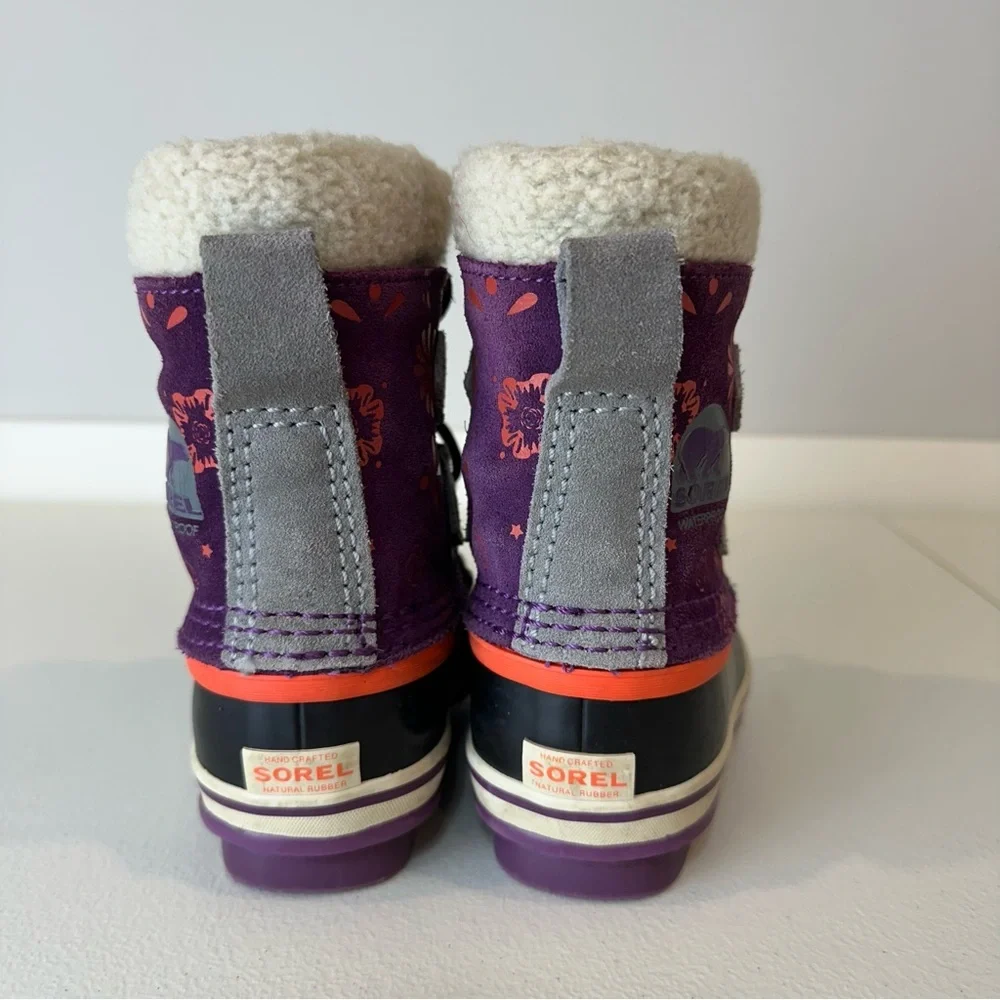 Sorel Kids Girls Purple Pink Floral Winter Snow Boots Size 8